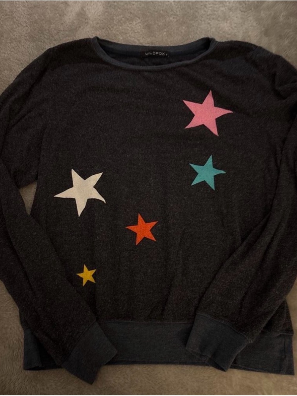 Wildfox Charcoal Sweatshirt with Pink, Teal, White, Red & Yellow Stars
